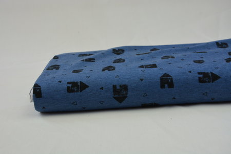 huisjes blauw gemêleerd - jersey