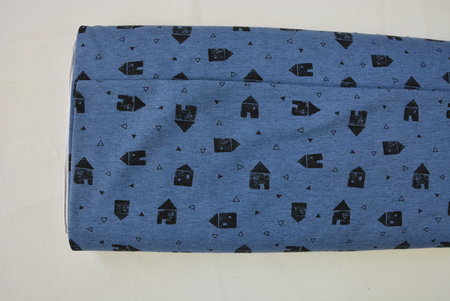 huisjes blauw gemêleerd - jersey