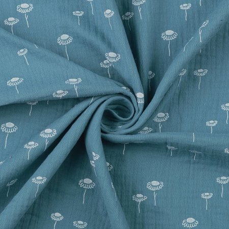 bloemetjes blauw - double gauze