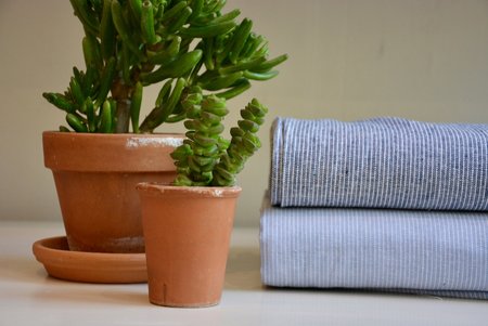 linnen/ viscose jeans blauw streepje - linnen