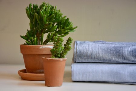 linnen/ viscose jeans blauw streepje - linnen