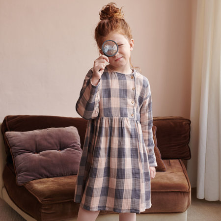 vichy 1 pink + anthracite - double gauze