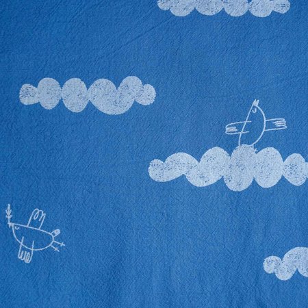 rustic cotton cloud bird blue- katoen