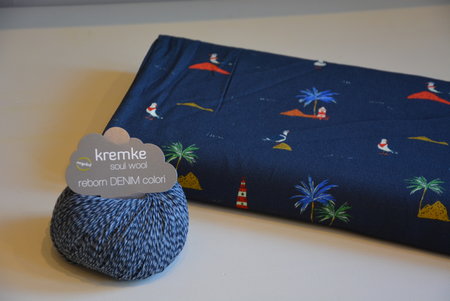 viscose donker blauw met zeemeeuw