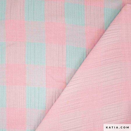 ruitjes lilac en aqua - double gauze