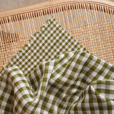 Gingham Off-White Matcha Leaf Fabric - katoen