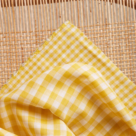 Gingham Off-White Lemon Fabric - katoen