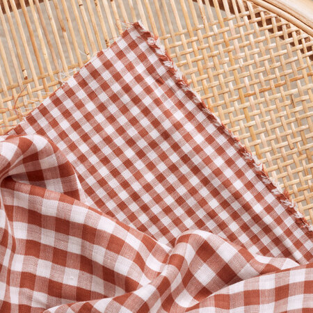 Gingham Off-White Chestnut Fabric - katoen