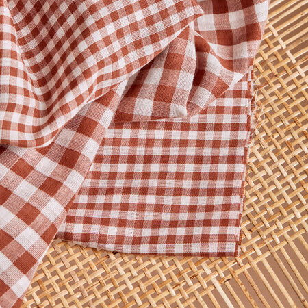 Gingham Off-White Chestnut Fabric - katoen