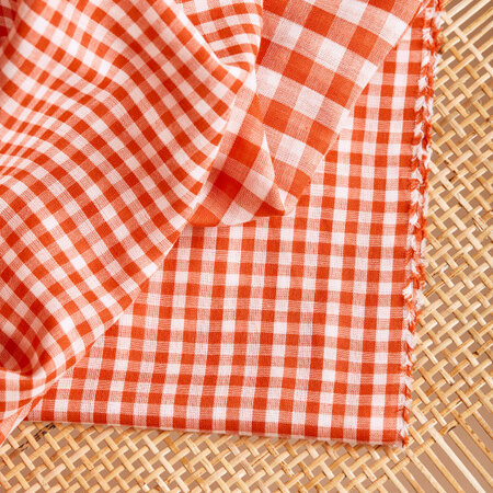 Gingham Off-White Tangerine Fabric - katoen