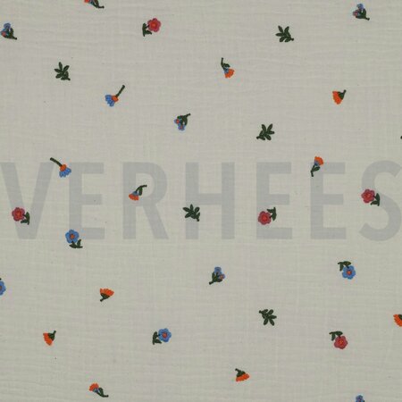 Double gauze geborduurde bloemen- double gauze