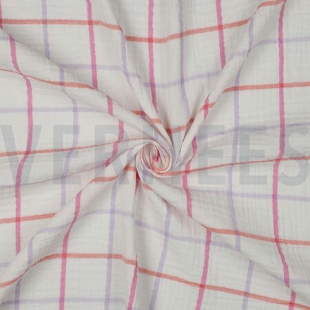 Double gauze ruiten roos- double gauze