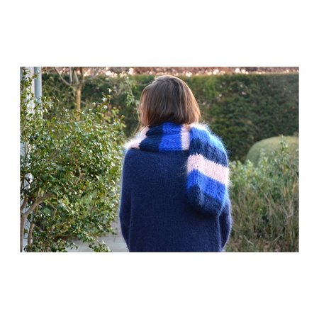 Breipakket voor sjaal in kid annell blauw/roos/felblauw